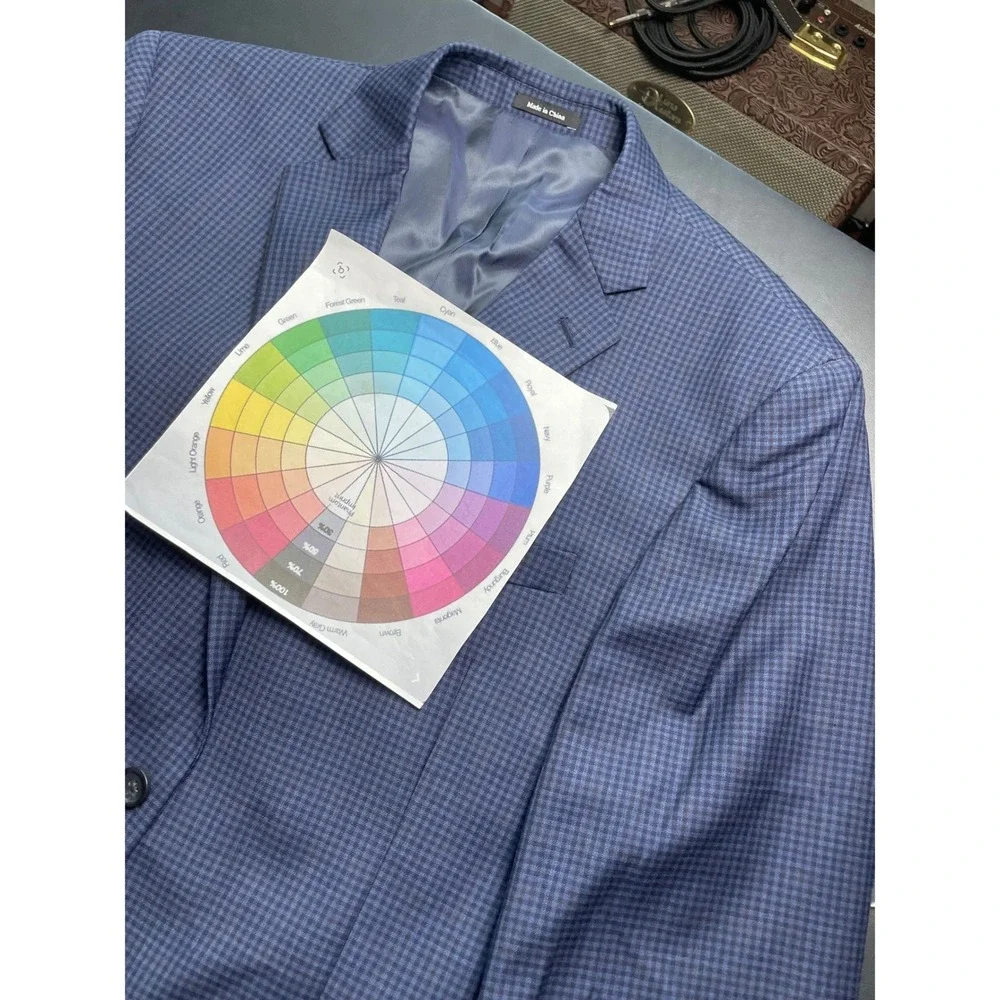 Pronto Uomo 46 Short Blue Brown Executive Fit Wool Blazer